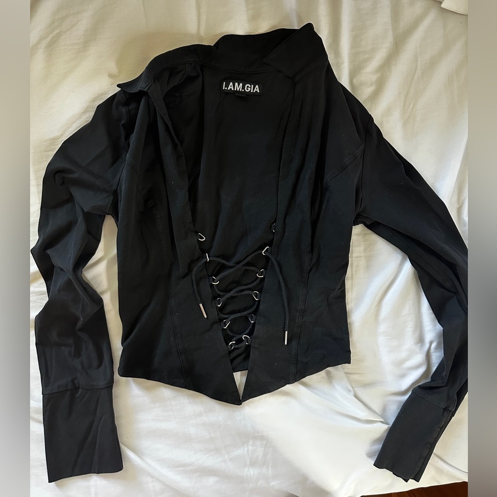 I AM GIA lace up front long sleeve top size M